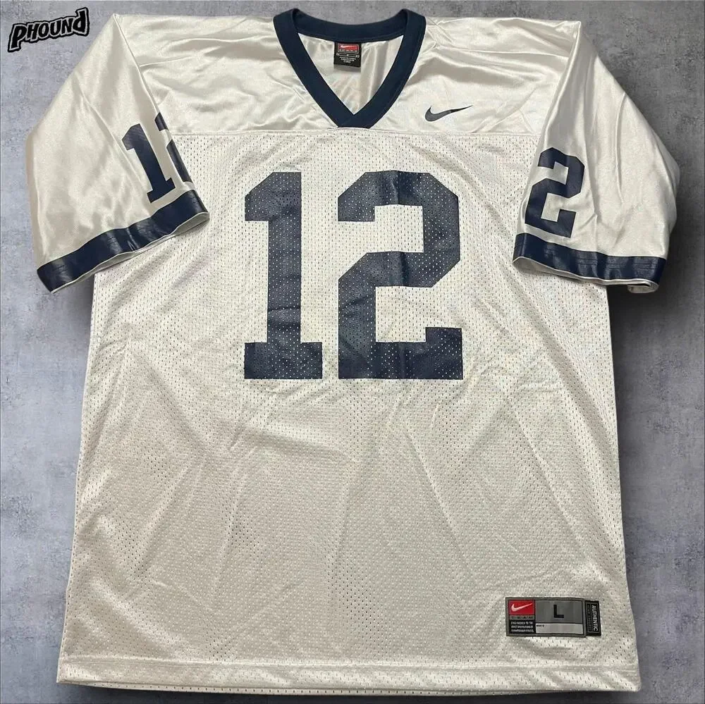 Nike Team Authentic Football Jersey Mens Large White Navy #12 Mesh V Neck